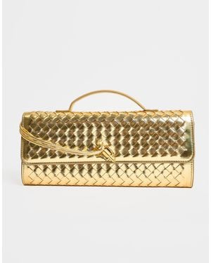 Public Desire The Rose Metallic Gold Weave Rectangle Clutch Bag