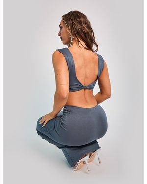 Public Desire Knot Detail Backless Crop Top Co Ord Slate - Blue