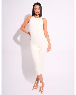 Public Desire Tie Back Luxe Slinky Capri Jumpsuit White - Pink