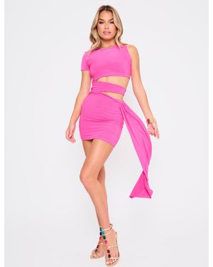 Public Desire Asymmetric Drape Cut Out Detail Mini Dress Hot Pink