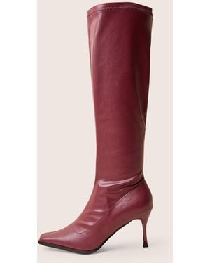 Public Desire Scorpion Burgundy Mid Heel Sock Knee High Boots - Red