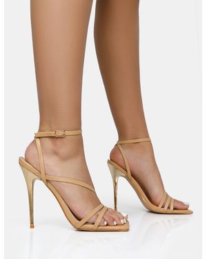 Public Desire Fillipa Nude Pu Strappy Square Toe Metal Stiletto Heels - Brown