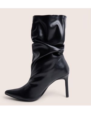 Public Desire Lilu Black Pu Ruched Mid Heel Ankle Boot