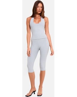 Public Desire High Waist Luxe Slinky Capri Trousers Grey Marl - White
