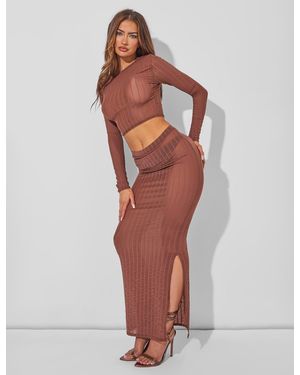 Public Desire Sheer Maxi Skirt Co Ord Brown - White