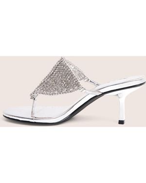 Public Desire Mima Silver Diamante Embellished Kitten Heels - Natural