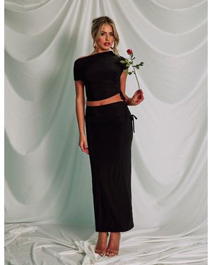 Public Desire Slinky Foldover Ruched Maxi Skirt Black - Multicolour