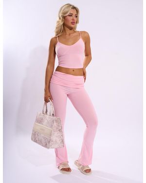 Public Desire Foldover Detail Flared Pant Baby Pink