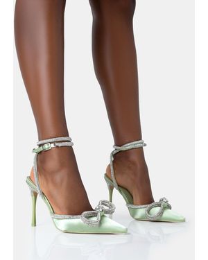 Public Desire Midnight Sage Satin Wrap Around Diamante Bow Pointed Toe High Heels - Brown
