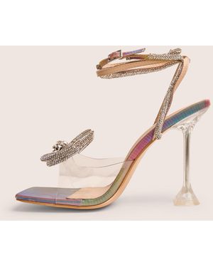 Public Desire Glimmer Multi Holographic Wrap Around Diamante Bow Square Toe Heels - Multicolour