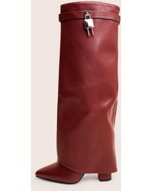 Public Desire Reese Burgundy Fold Over Pu Knee High Boots - Red