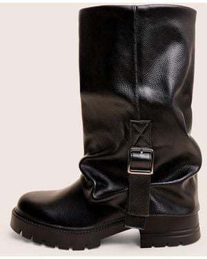 Public Desire Terry Black Fold Over Buckle Detail Ankle Boots