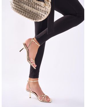 Public Desire Idina Gold Crossover Strap Slingback Mid Heels - Black