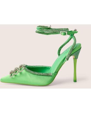 Public Desire Twilight Green Satin Bow Embellished Court Heel With Embellished Heel