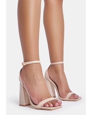 Public Desire Geri Nude Patent Barely There Square Toe Block Heels - Pink