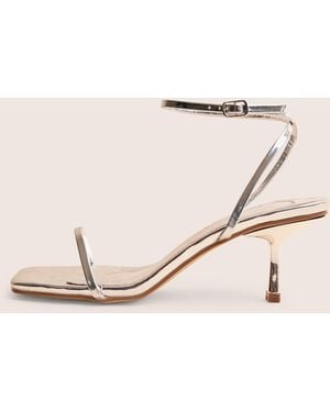 Public Desire Natalya Silver Barely There Square Toe Stiletto Mid Heels - Natural