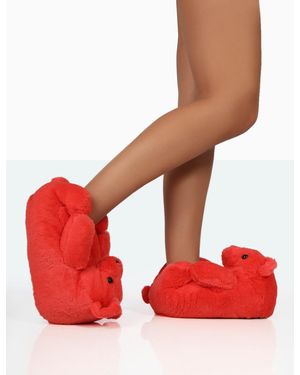Public Desire Moxy Red Fluffy Faux Fur Bear Shaped Slippers
