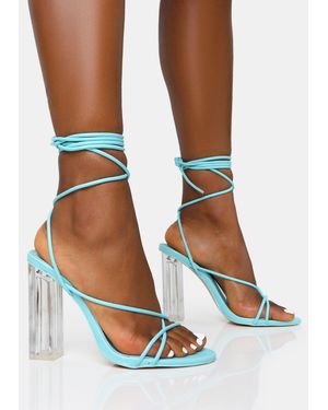 Public Desire Clara Blue Pu Strappy Lace Up Round Toe Clear Perspex Heels - Multicolour