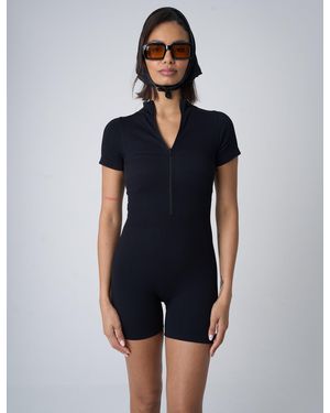 Public Desire Ribbed Zip Up Unitard Black - Blue