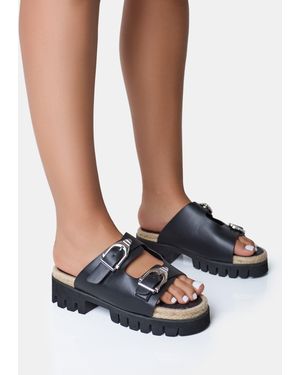 Public Desire Equinox Black Chunky Jute Detail Buckle Flatform Sandals - Blue