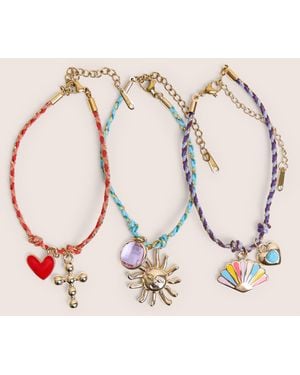 Public Desire Pack Of Three Multicoloured Woven Charm Bracelets - Natural