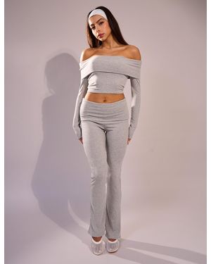 Public Desire Rib Foldover Straight Leg Pant Grey - Multicolour