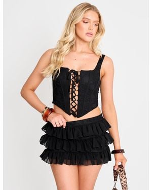 Public Desire Low Rise Lace Frill Mini Skirt Black