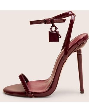Public Desire Ti Amo Burgundy Pu Padlock Detail Barely There Pointed Toe Stiletto Heels - Red