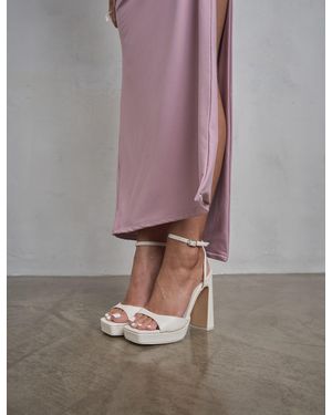 Public Desire Resist Cream Pu Peep Toe Barley There Platform Heels - Purple