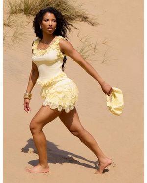 Public Desire Tiered Lace Frilly Mini Skirt Yellow - Natural