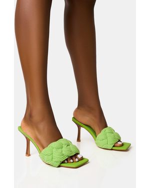 Public Desire Nectar Lime Wooden Stack Knitted Square Toe Heels - Green