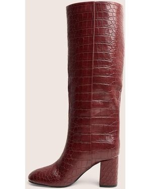 Public Desire Maison Burgundy Croc Pu Knee High Block Heeled Boots - Red