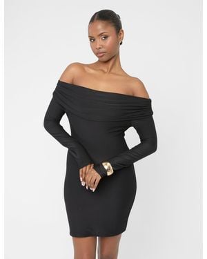 Public Desire Off The Shoulder Luxe Slinky Mini Dress Black - Red