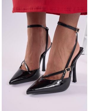 Public Desire Idol Wide Fit Black Patent Buckle Strappy Detail Stiletto Court High Heels - Multicolour