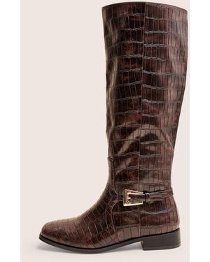 Public Desire Mackie Brown Croc Buckle Detail Knee High Riding Boot