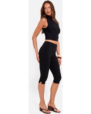 Public Desire High Waist Bengaline Split Hem Capri Trousers Black - Multicolour