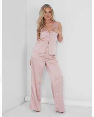 Public Desire Button Detail Satin Waistcoat Top Pink
