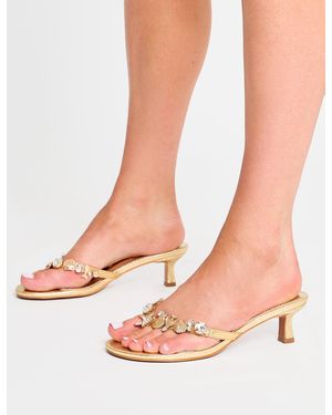Public Desire Eldwen Gold Mirror Pu Under The Sea Trim Mule Mid Heels - Pink