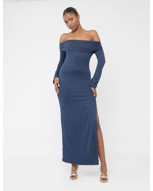 Public Desire Long Sleeve Off The Shoulder Bardot Maxi Dress Navy - Blue