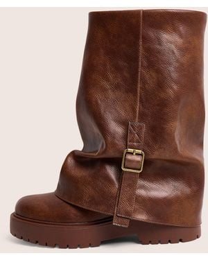 Public Desire Benjamin Brown Buckle Detail Fold Over Ankle Boots