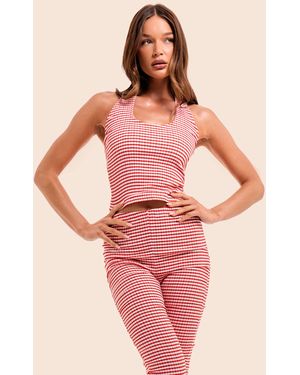 Public Desire Halterneck Gingham Crop Top Red And White - Pink