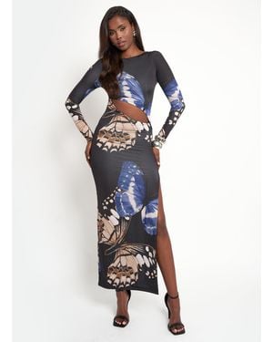 Public Desire Slinky Butterfly Cut Out Detail Maxi Dress Black - White