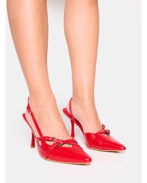 Public Desire Smooch Red Buckle Detail Slingback Mid Heel Court Shoe