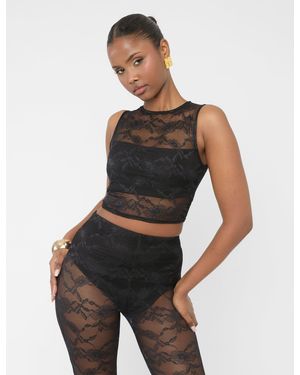 Public Desire Lace Round Neck Sleeveless Crop Top Black - Red