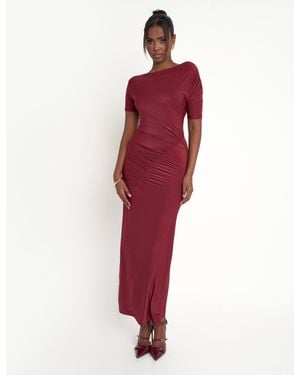 Public Desire Slinky Ruched Detail Maxi Dress Burgundy - Red
