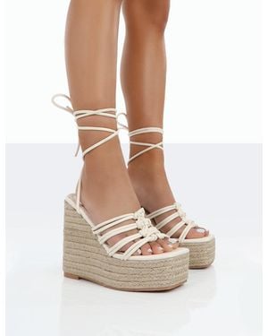 Public Desire Chakkra Ecru Pu High Heeled Sandal Espadrilles Wedges - Multicolour