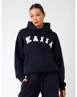 Public Desire Kaiia Slogan Oversized Hoodie Navy & Light Grey Marl - Blue