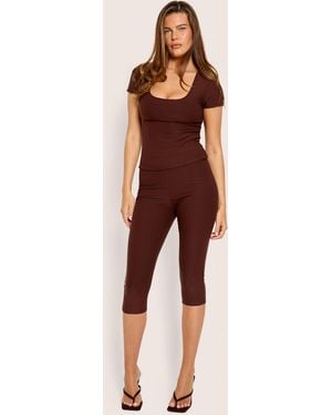 Public Desire High Waist Luxe Slinky Capri Pant Brown - Multicolour