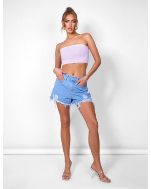 Public Desire Ripped Denim Short High Waisted Blue Wash