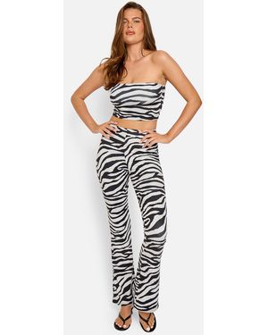 Public Desire Slinky Flared Trousers Co Ord Zebra - Black